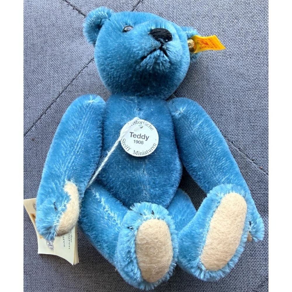 Steiff Historic Miniature 1908 Blue short mohair Teddy Bear 18cm(7").